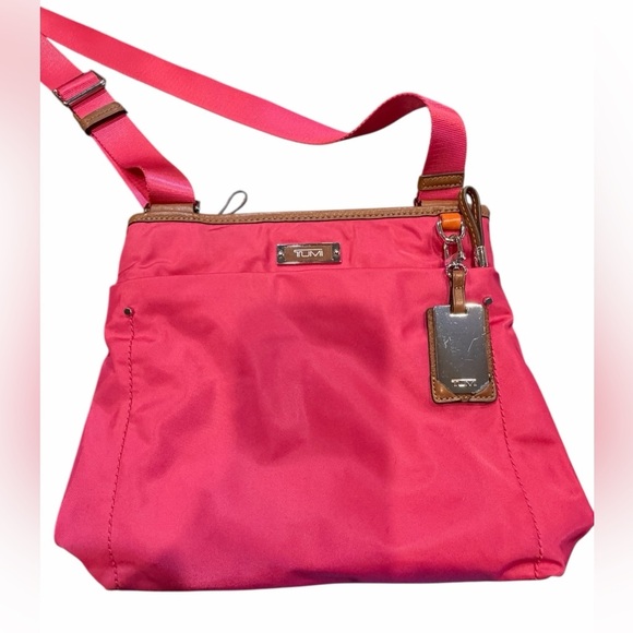 🩷TUMI Hot Pink & Brown Leather Women's Crossbody Bag. Lots of storage! - Picture 6 of 16